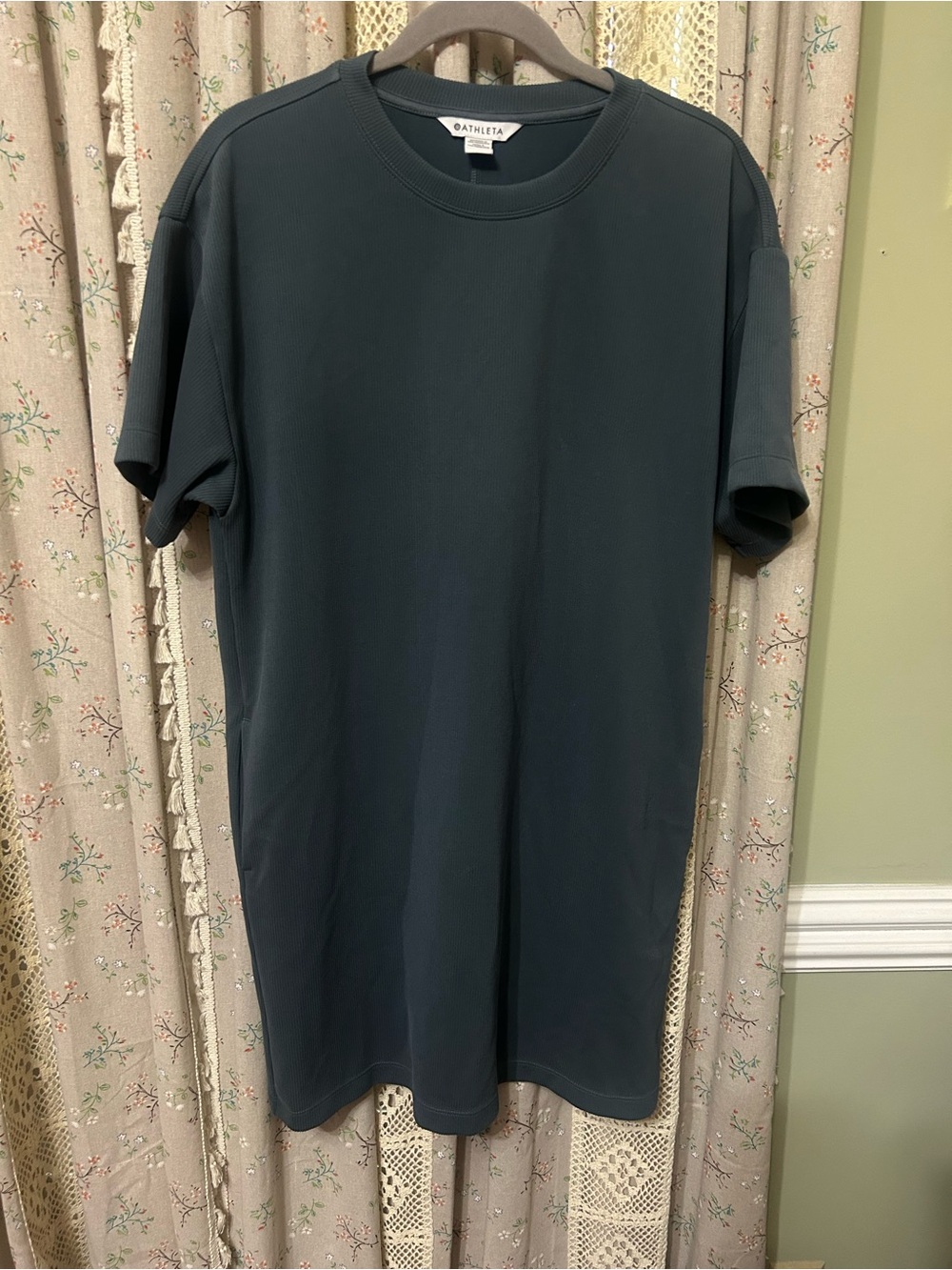 Athleta Seasoft Rib Tee Dress Storm Blue Short Sleeve Pockets Size Medium